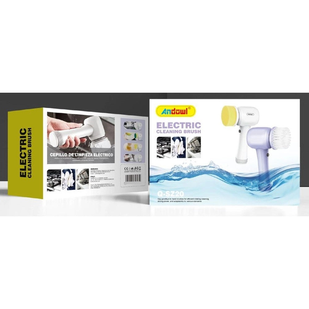 Trade Shop - Spazzola Rotante Elettrica Per Pulizia Multisuperficie Con 4 Testine Ergonomico Q-sz20 -