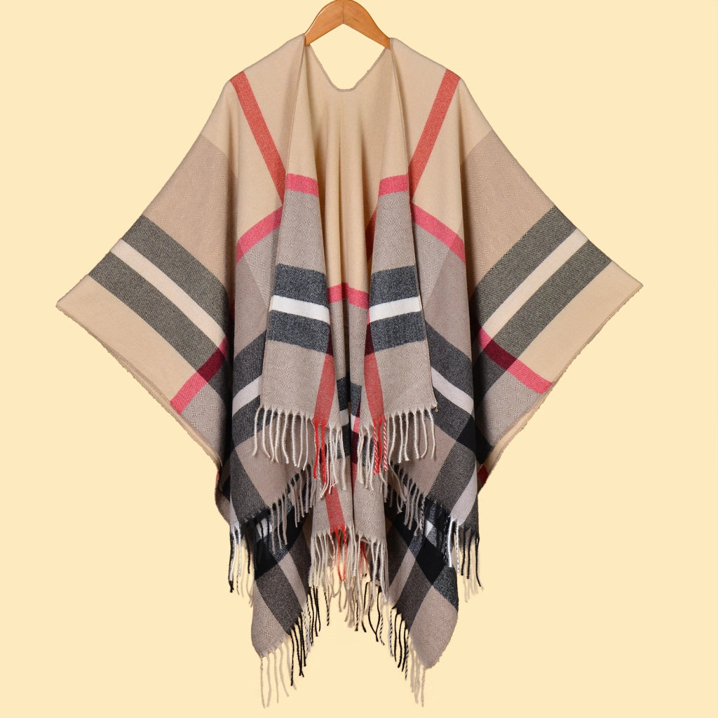 Nuovo scialle diviso con nappe, sciarpa semplice a quadri jacquard da donna