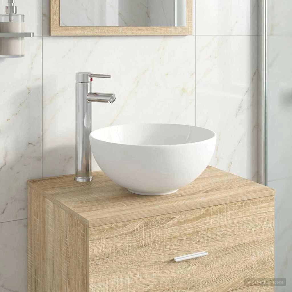 Lavabo con rubinetto e scarico Cromato 32 x 32 x 13 cm Ceramica 890242