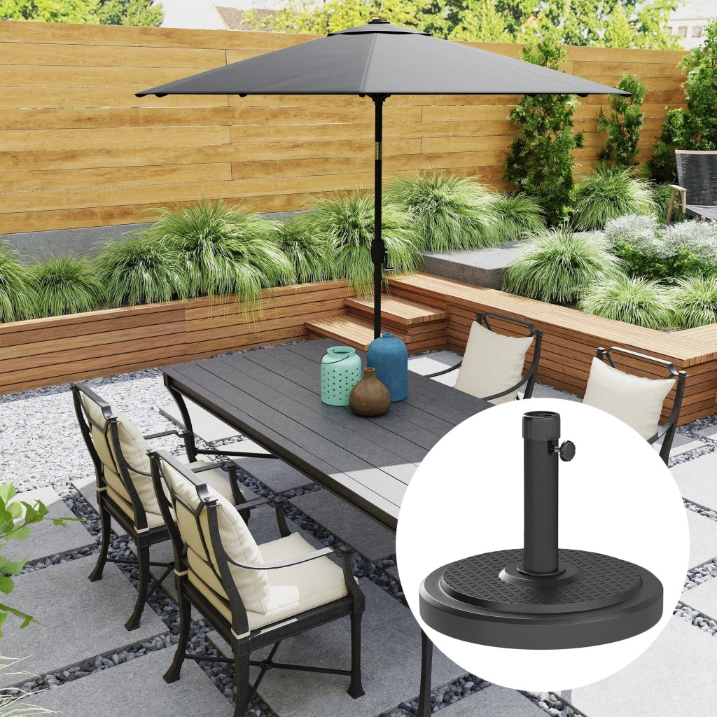 Base per Ombrellone Rotonda per Pali da Ø3,8 e Ø4,8 cm in Calcestruzzo Rivestito in HDPE Nero