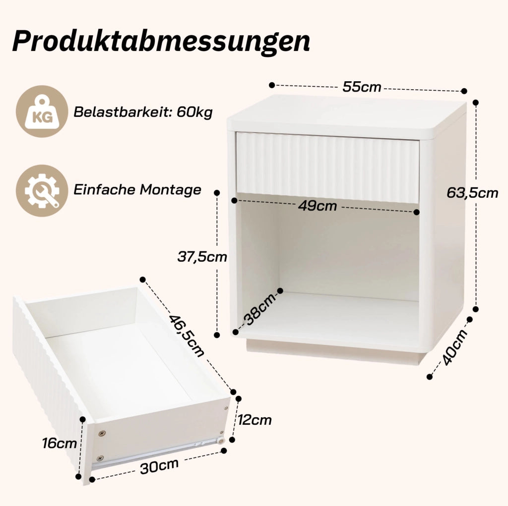 Set di 2 comodini 55 x 40 x 63,5 cm in MDF bianco, mobile contenitore
