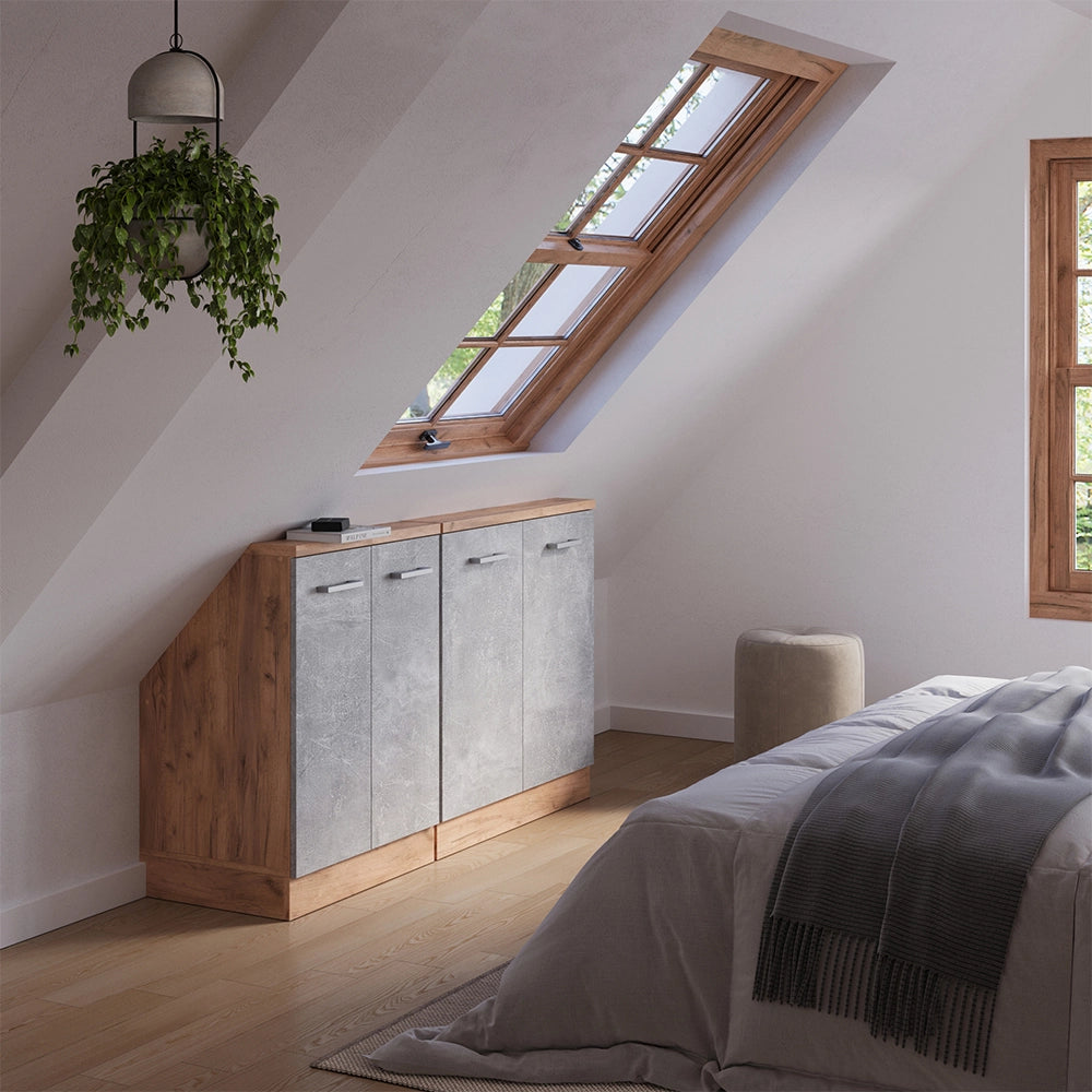 Set di mobili sottotetto Rion Calcestruzzo/Rovere dorato Set di 2 Vicco