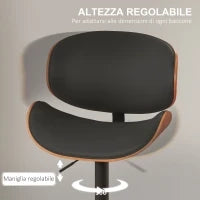Set 2 Sgabelli da Bar con Schienale Regolabili in Altezza, Legno e Finta Pelle, 53x52x92-112 cm, Nero