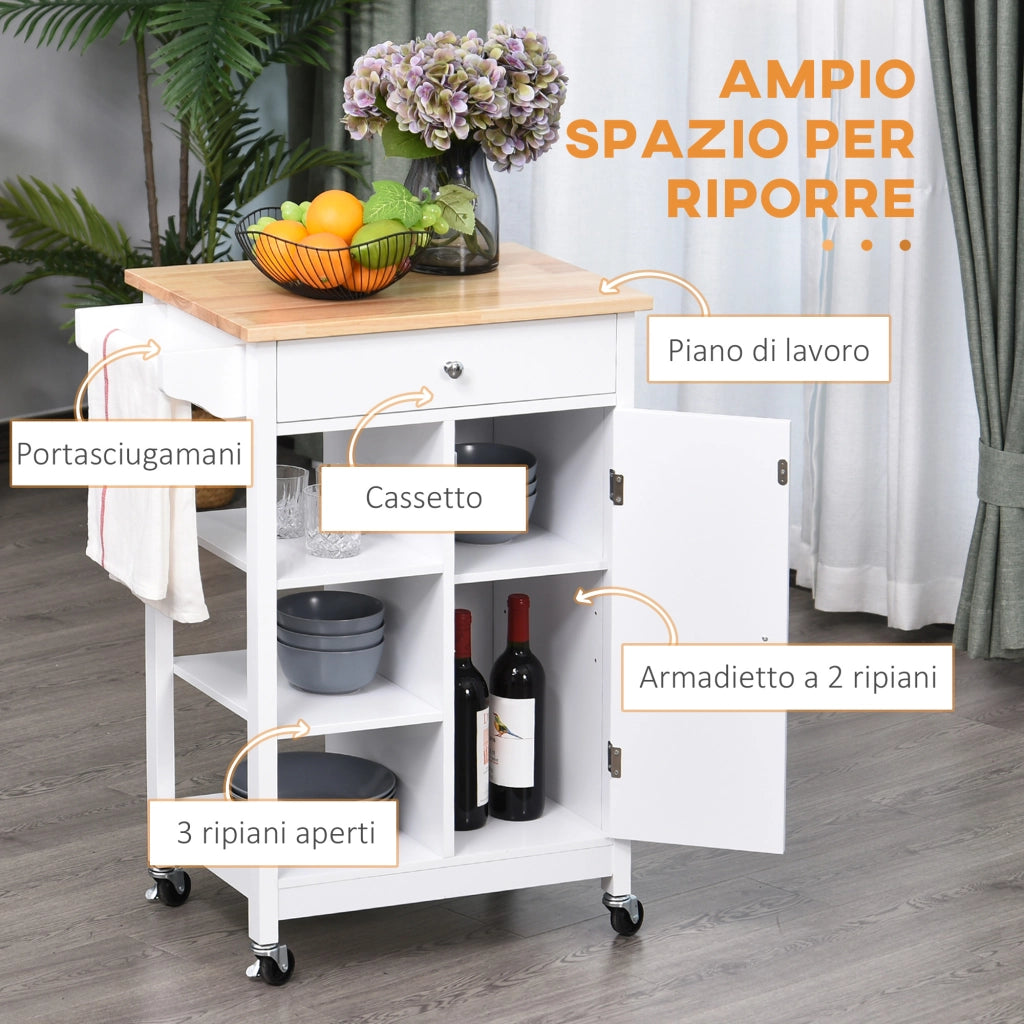 Carrello da Cucina con Cassetto e Armadietto ¨C zephmum ¨C Bianco 66x39.5x86.5cm