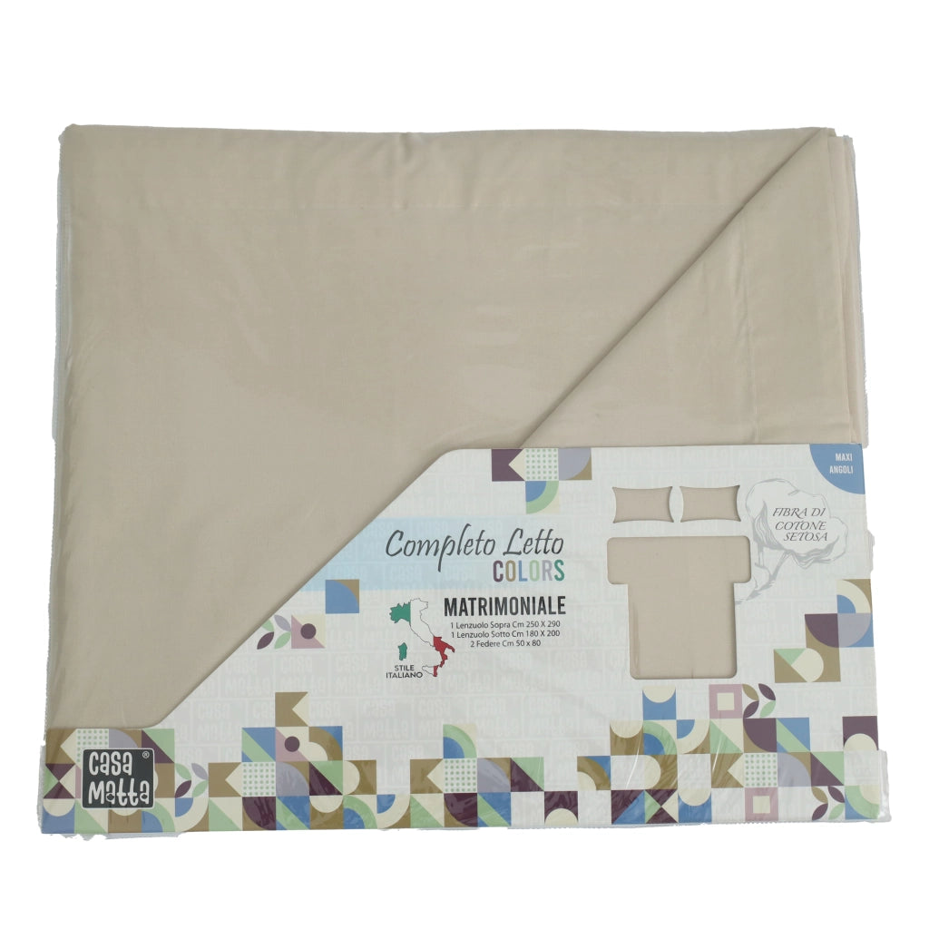 Sarisa, set Completo Letto Matrimoniale in Policotone, Beige Ecrù