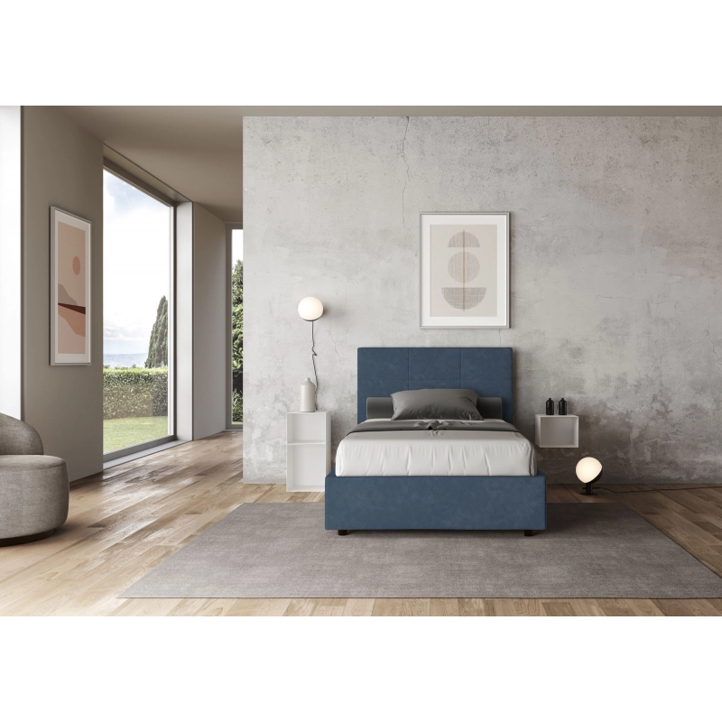 Letto imbottito 1 piazza e mezza 120x210 cm Mika - Con rete,Microfibra,Blu