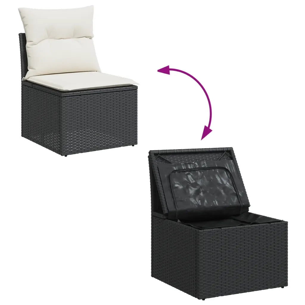 Set Divani da Giardino 14pz con Cuscini in Polyrattan Nero 3256252