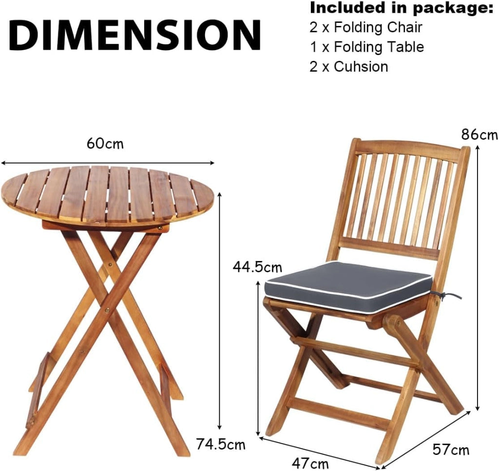 Set da Bistrò Pieghevole, Tavolo Portato 40 kg, Sedie con Cuscini Portato 160 kg, Set Giardino, Set Tavolo e Sedie da Giardino, Set da Esterno per Balcone (Cuscini Grigio)