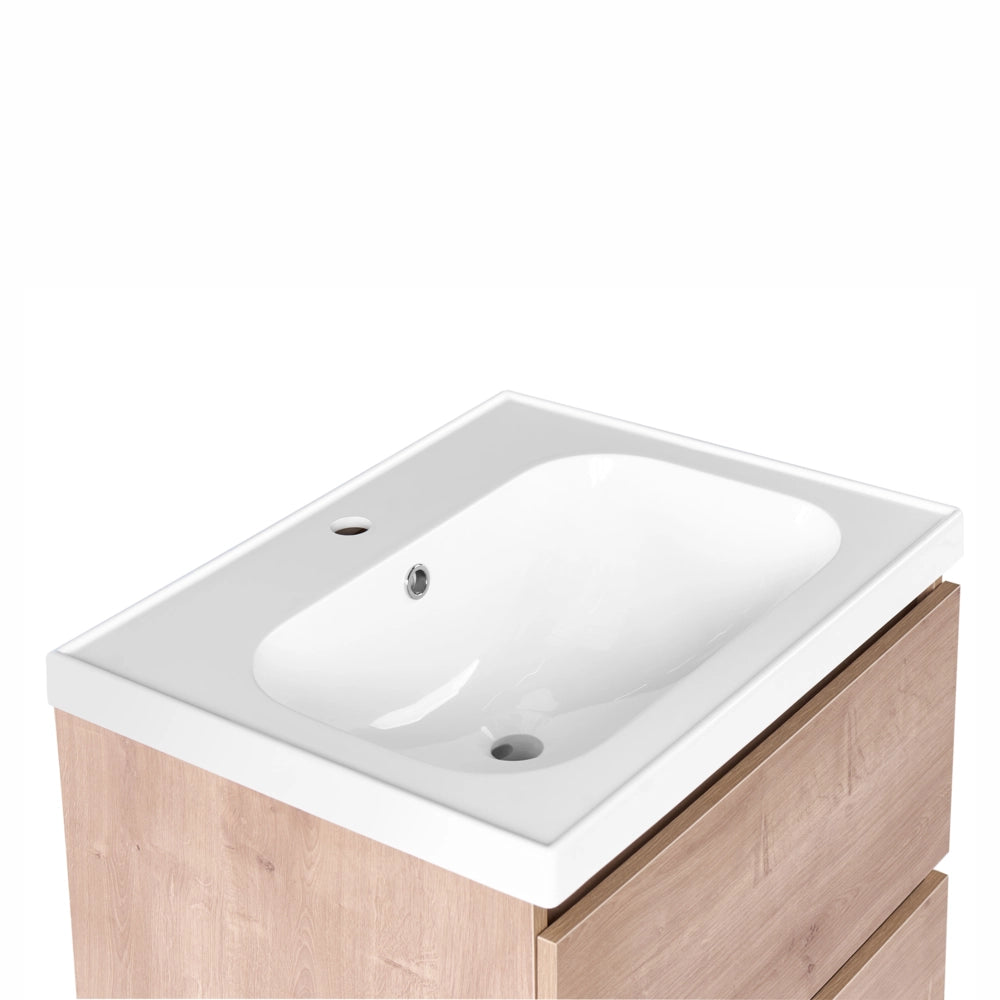 Mobile bagno sospeso con lavabo e 2 cassetti 60 x 49 cm marrone chiaro elegante