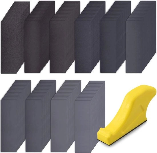 150 pezzi di set di carta abrasiva con blocco abrasivo - Assortimento per smerigliare e lucidare