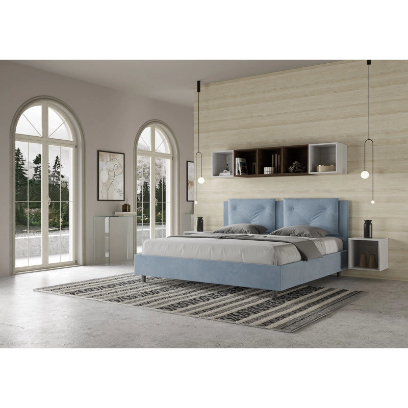 Letto imbottito Matrimoniale 190x190 cm Appia - Senza rete,Microfibra,Azzurro