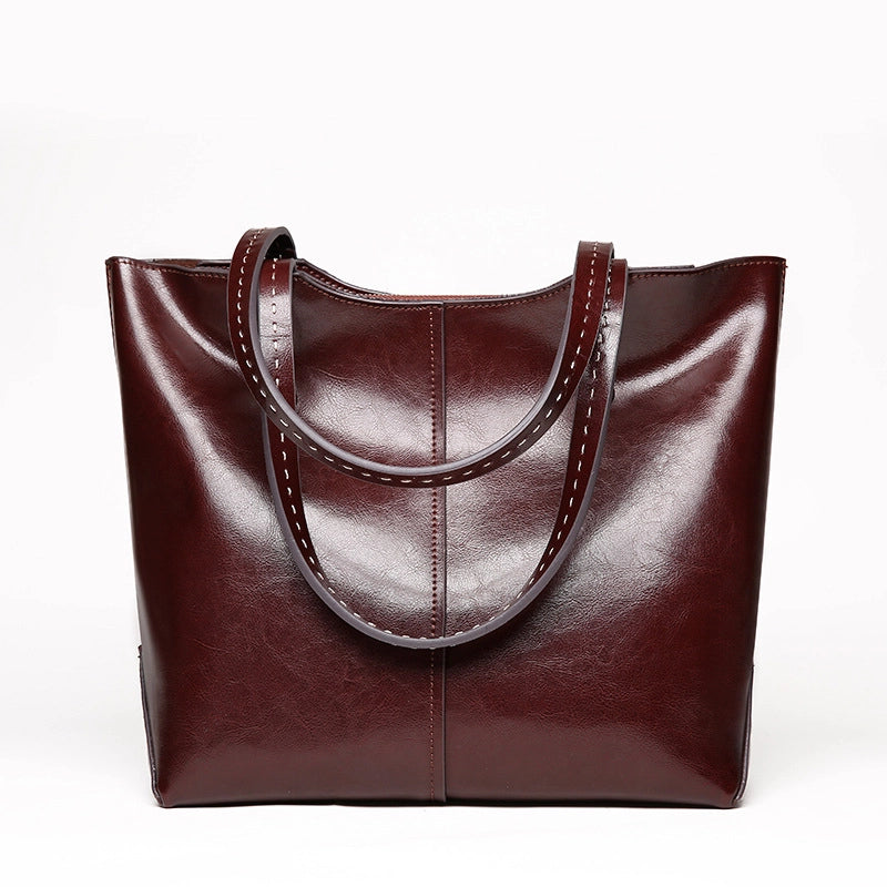 Borsa a mano/borsa a tracolla da donna in vera pelle marrone