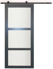 Porta scorrevole 'Blakeria' rivestita in grigio antracite larghezza 73 Ral 7016 + binario a rullo nero