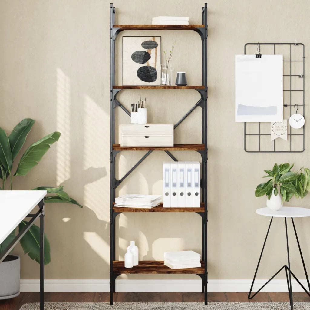 Libreria-Scaffale per Libri-Mobile di Stoccaggio Rovere Fumo 5 Ripiani 56x31,5x174 cm Legno Multistrato