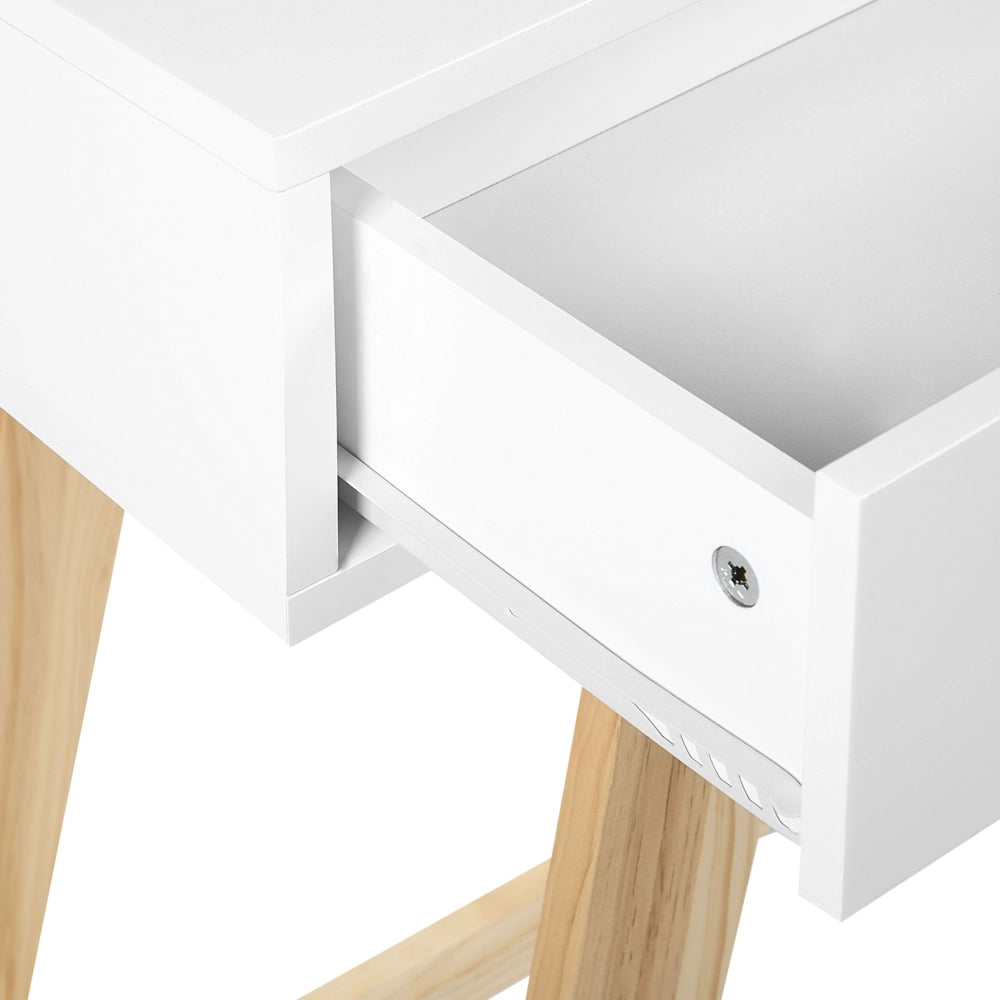 Tavolo Consolle Bianco Gambe legno MDF chiaro 101 x 36 x 78 cm 2 Cassetti Mobili soggiorno corridoio Stile scandinavo