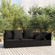 Lettino Prendisole da Esterno con Cuscini Nero in Polyrattan 319565