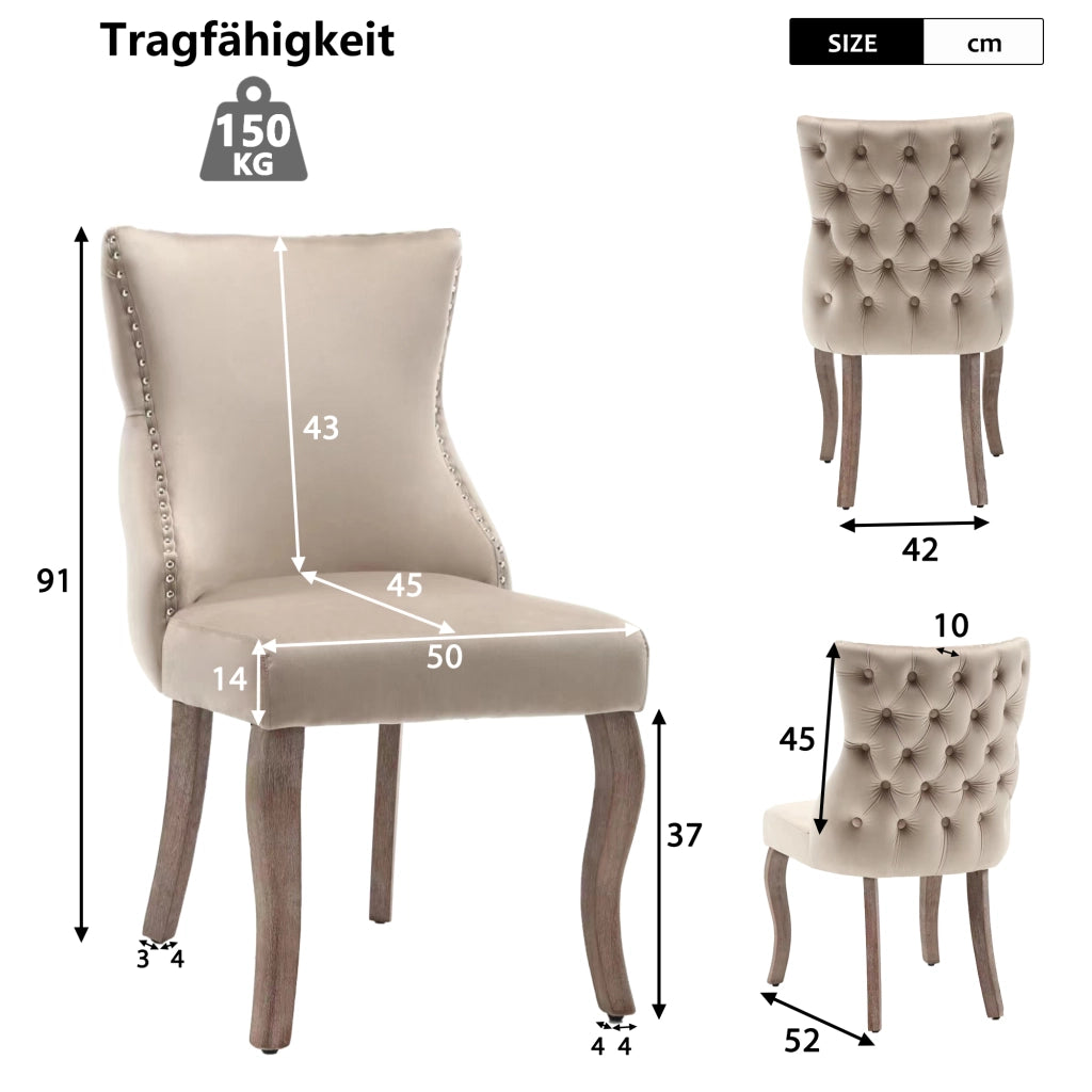 Sedie da Pranzo Imbottite in Velluto ¨C Xylo ¨C Beige, Gambe in Legno Massello, Set 6 Pezzi