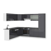 Cucina angolare completa R-Line Antracite lucido/Bianco 287 x 227 cm, PL Antracite Vicco