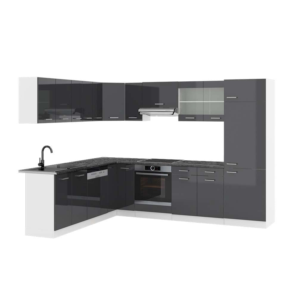 Cucina angolare completa R-Line Antracite lucido/Bianco 287 x 227 cm, PL Antracite Vicco