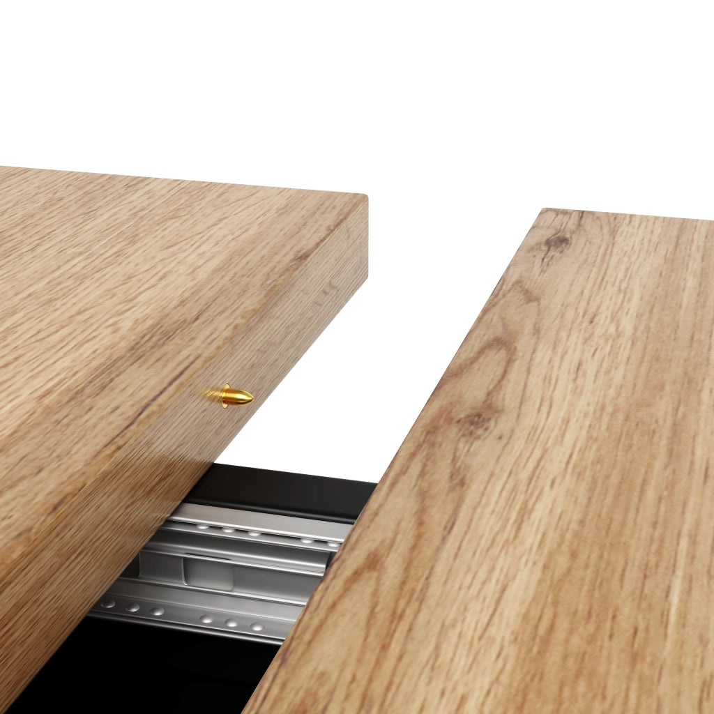 Tavolo allungabile da pranzo in MDF e metallo nero e naturale con piano estendibile 118-157 × 70 × 75 cm