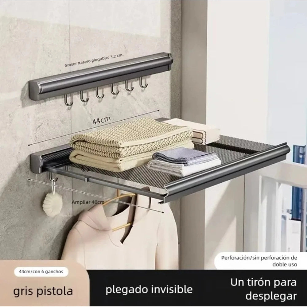 Trade Shop - Stendibiancheria Salvaspazio Da Parete Vestiti Balcone Maglia A Rete Retrattile Con Ganci -