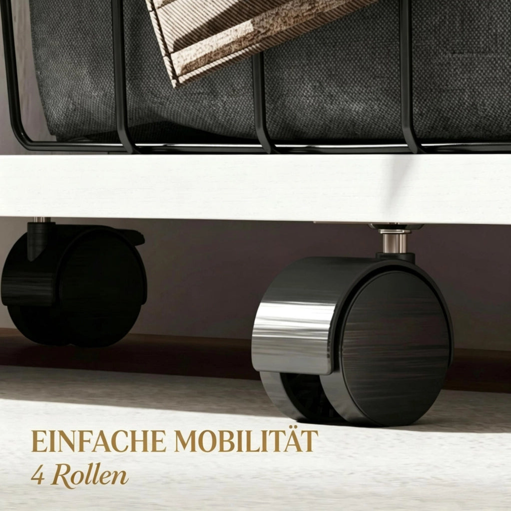 Appendiabiti mobile bianco con 4 ruote, asta portabiti e ripiani aperti, 80x40x128 cm
