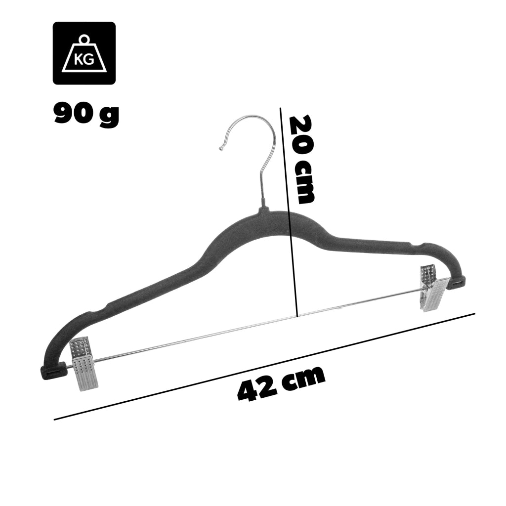 Grucce appendiabiti KADAX con clip per armadio, floccate, 12 pezzi