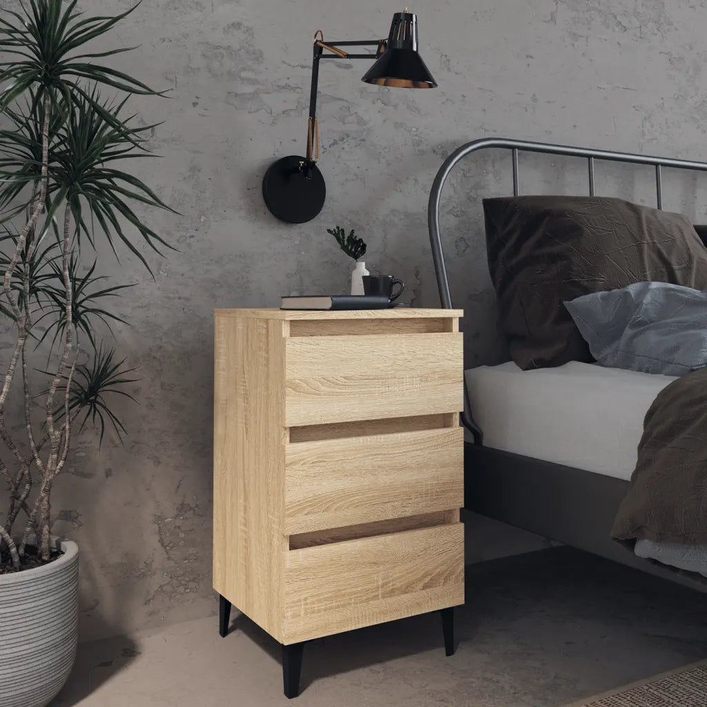 Comodino | Armadio da Notte | Mobiletto da notte con Gambe in Metallo Rovere Sonoma 40x35x69 cm