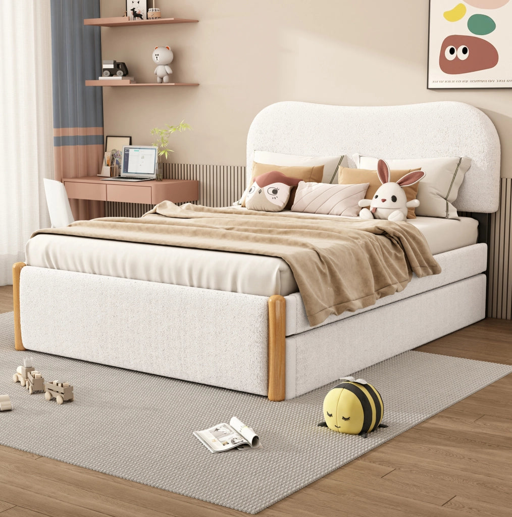 Letto 140x200 cm con letto estraibile; design minimalista; plush bianco