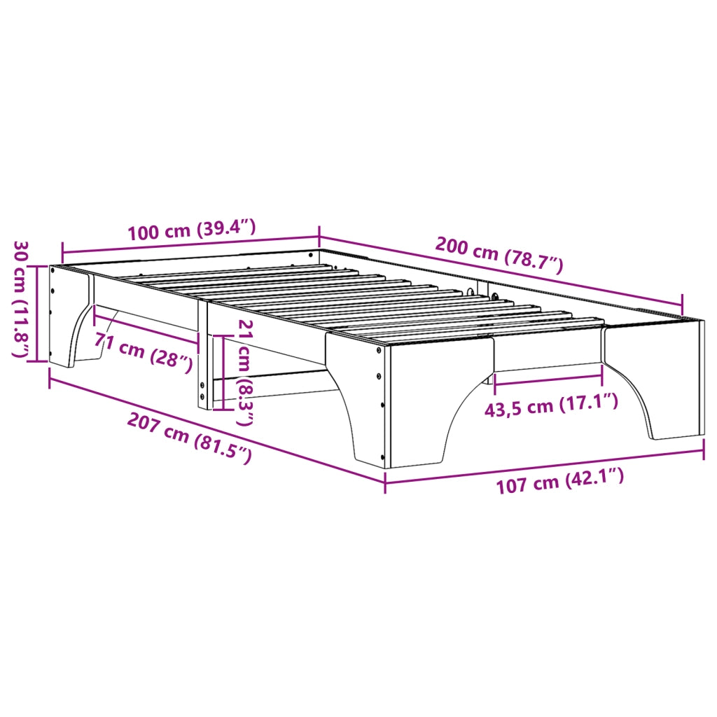 Rete Letto Naturale Legno massello di pino 100 x 200 cm Durevole