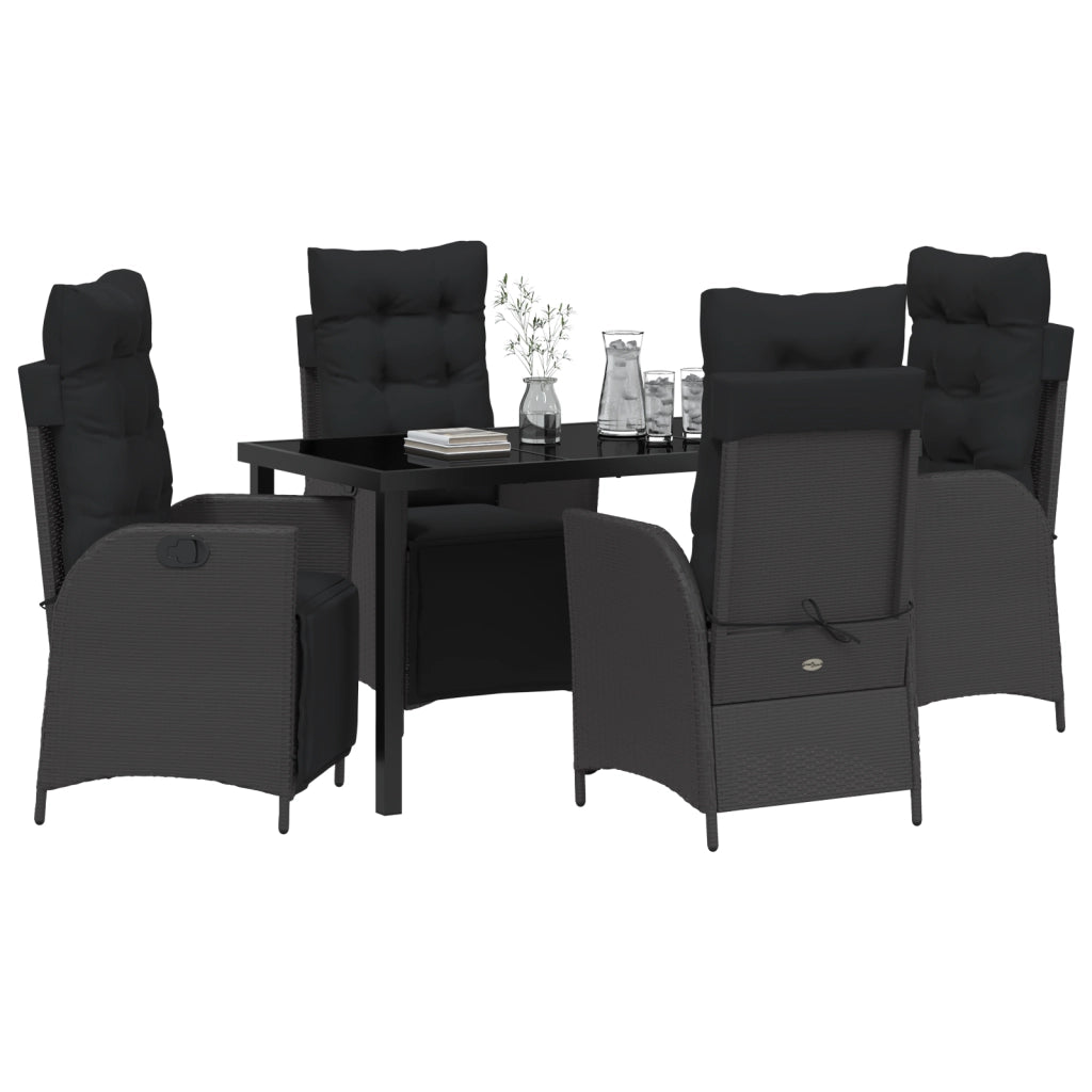 Set da Pranzo Giardino 5 Pezzi Nero Polyrattan