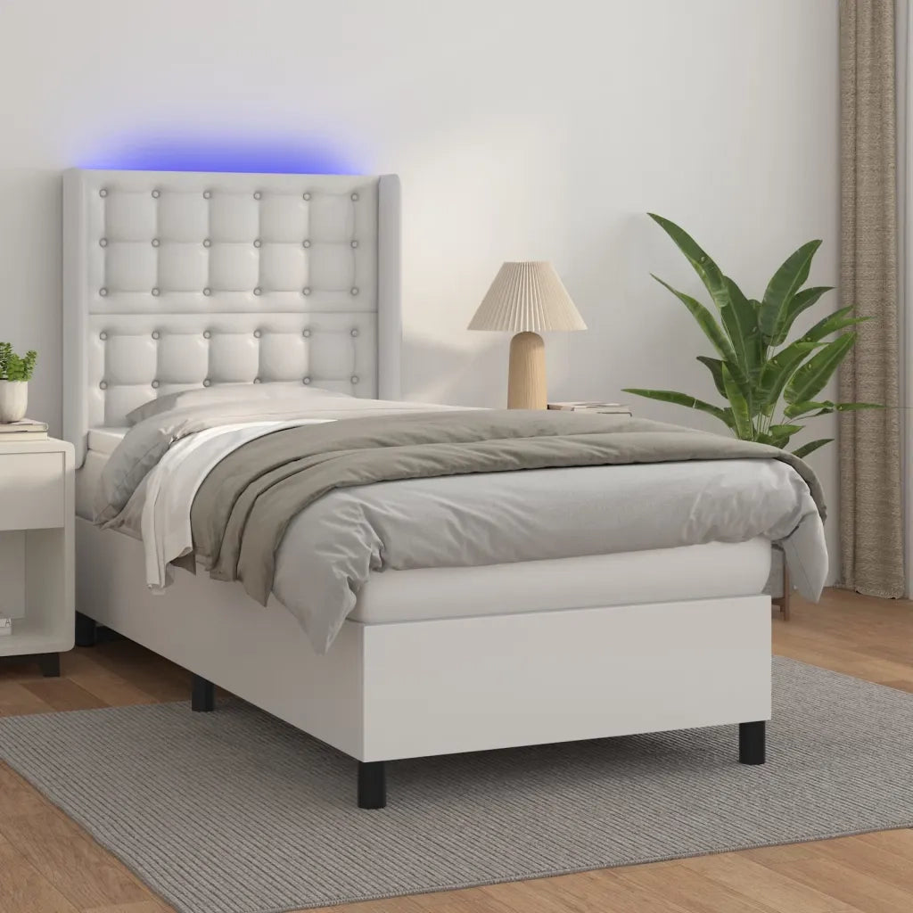 Letto singolo | Letto per adulti | Giroletto Molle con Materasso e LED Bianco 80x200 cm Similpelle