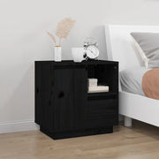 Comodino Nero 50x34x50 cm in Legno Massello di Pino 814487