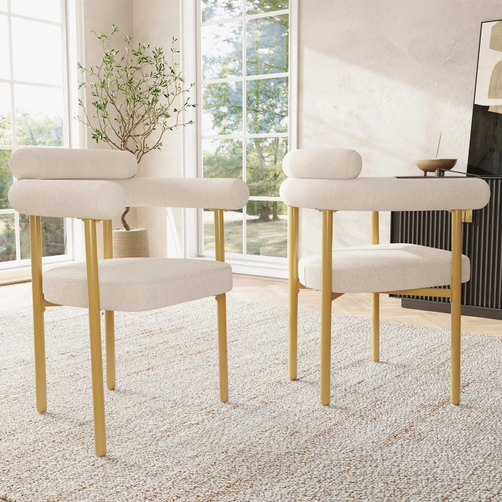 Sedia da sala da pranzo in velluto con seduta ampia e schienale ergonomico, struttura in metallo beige 70 × 62 × 84 cm