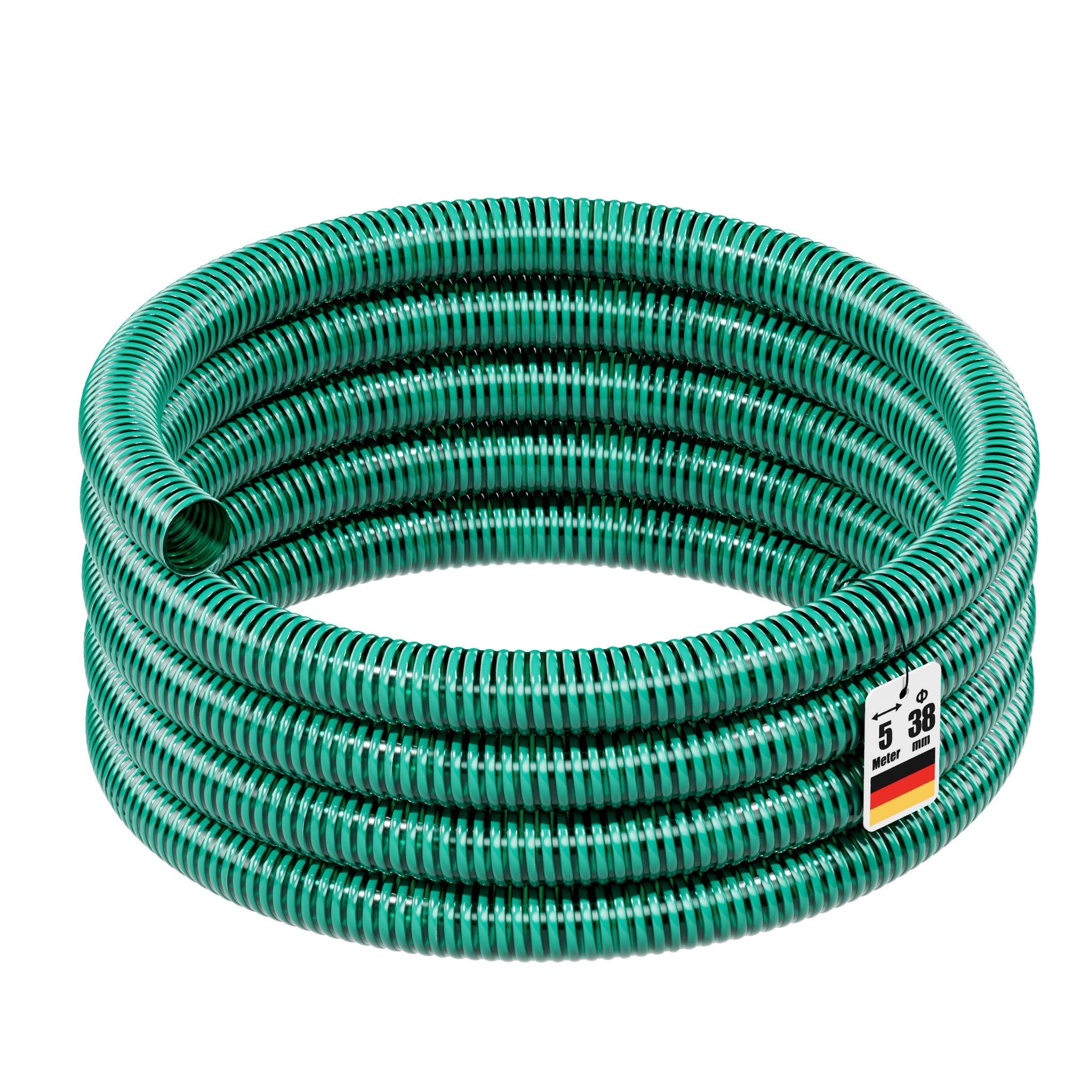 Tubo spiralato per aspirazione, verde, da 5m Ø 38mm (1 1/2") - Made in Europe