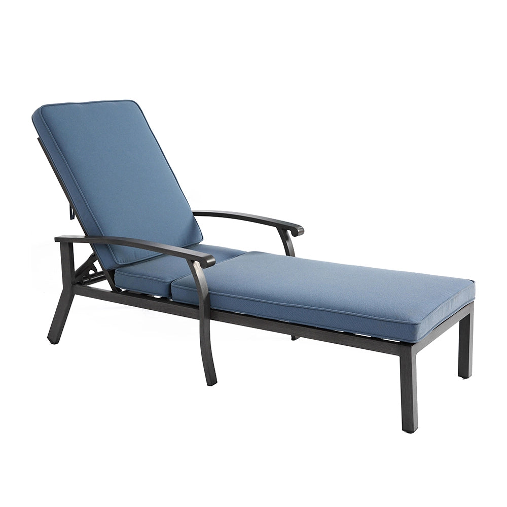 Chaise longue patio - Xylo - Alluminio resistente ruggine, cuscino blu impermeabile