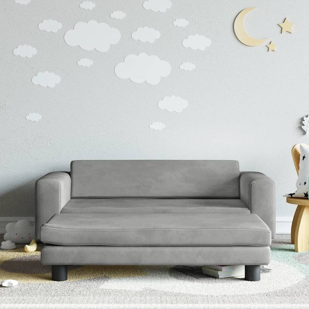 Divano Bambini Poggiapiedi-Sofa-Divanetto Bambini Grigio Chiaro 100x50x30 cm Velluto