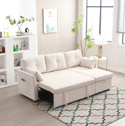 Divano letto modulare beige in velluto a coste con contenitore