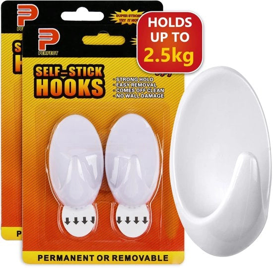 Haken Autoadesivi - 4 Pezzi Spine Grosse - Multifunzionali Spine per Parete - Adatti per Bagno/Cucina - PVC di Alta Qualità - Senza Danneggiamento Rimovibili - Spine per Parete