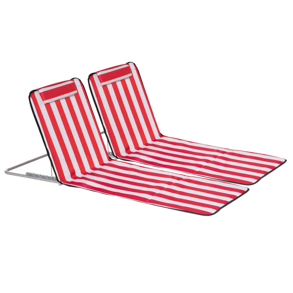 Set 2 Lettini Spiaggia Pieghevoli con Schienale Regolabile a 5 Livelli Rosso