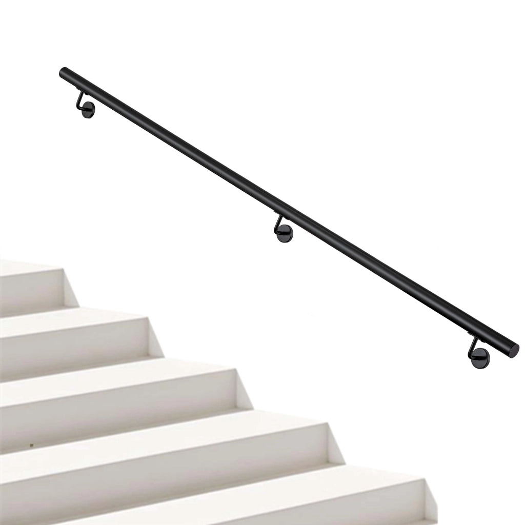 Corrimano a parete in acciaio kit inox AISI 304 nero , Lunghezza 200 cm, Ø 42,4 mm, uso interno ed esterno