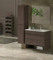 Mobile Bagno NEBARI Già Montato 1 cassetto, lavabo e specchio Frassino tea 100x40 cm con colonna