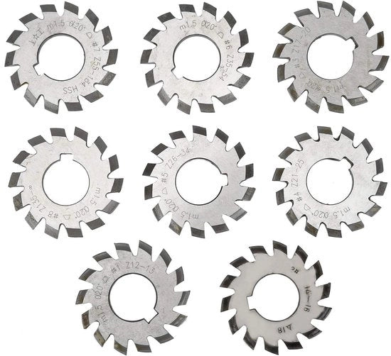 Tandwielsnijder 8-delig - Strumento di taglio ad alta velocità in acciaio - Tandwielfrees - Attrezzo industriale - Dimensioni uniformi - Buon raggio di taglio - Frezatura
