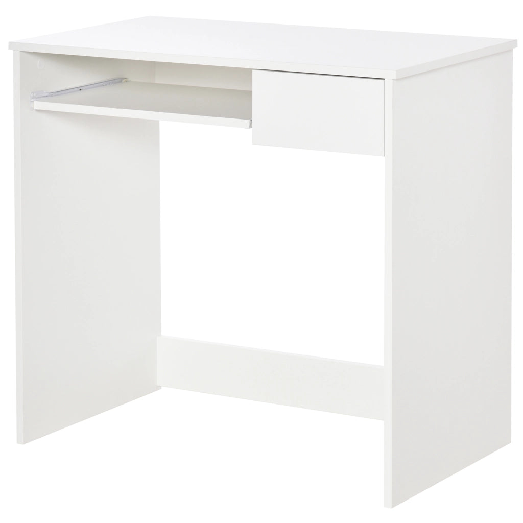 Scrivania per Computer e Ufficio Salvaspazio 80x45x75 cm con Ripiano Tastiera e Cassetto Bianco Moderno per Studio e Casa