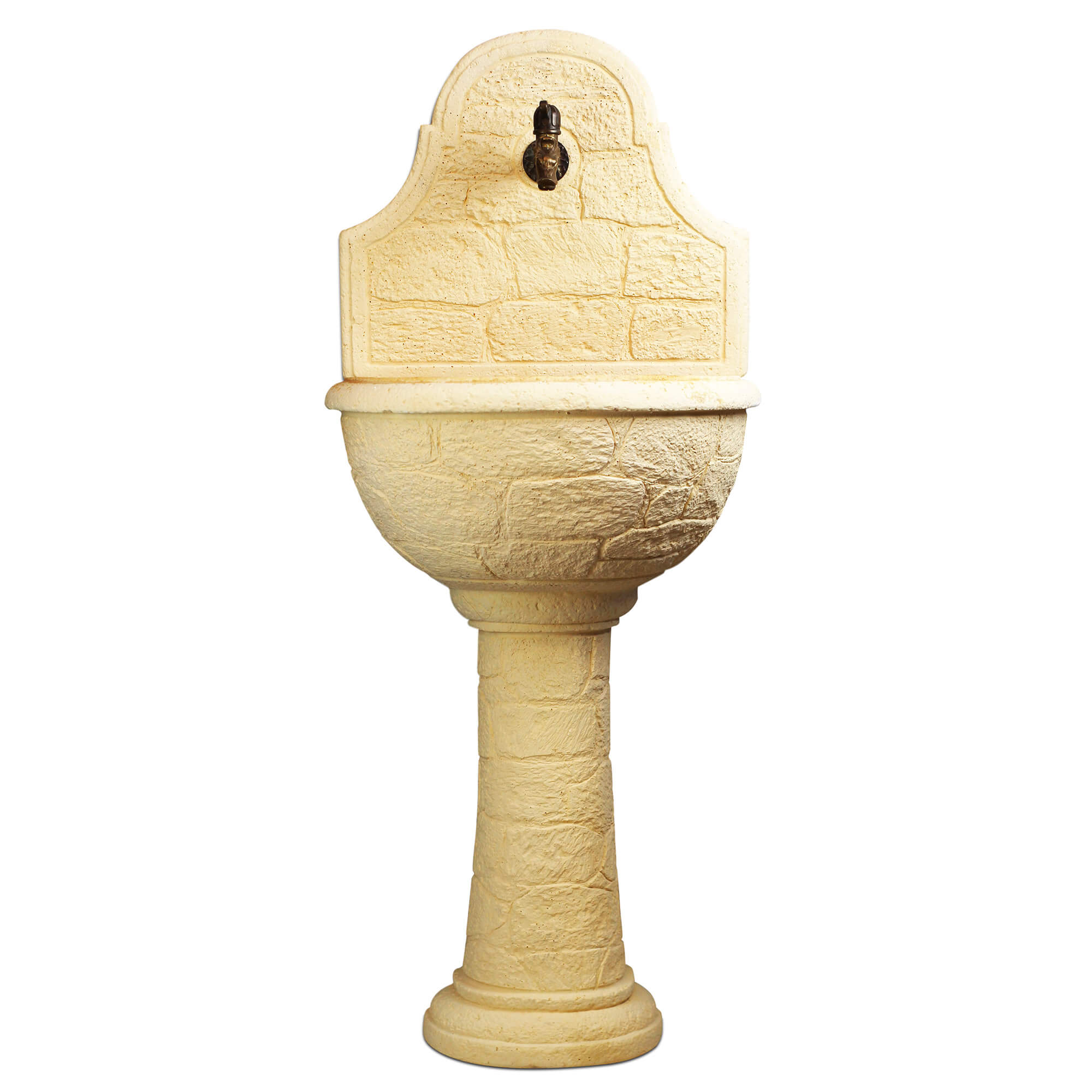 Fontana a Parete da Giardino Senza Rubinetto in Cemento Granulato di Marmo Varo Nocciola