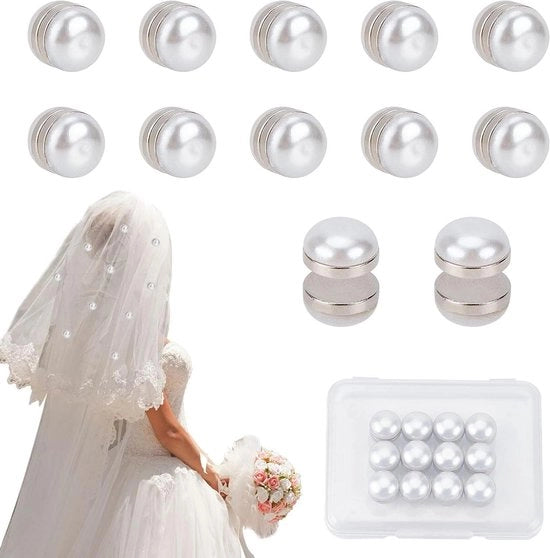 Set di perle magnetiche per la sposa - Set di 12 - Pesi eleganti per il vestito da sposa - Magnetici per la sospensione del velo da sposa - Perle artificiali per donna