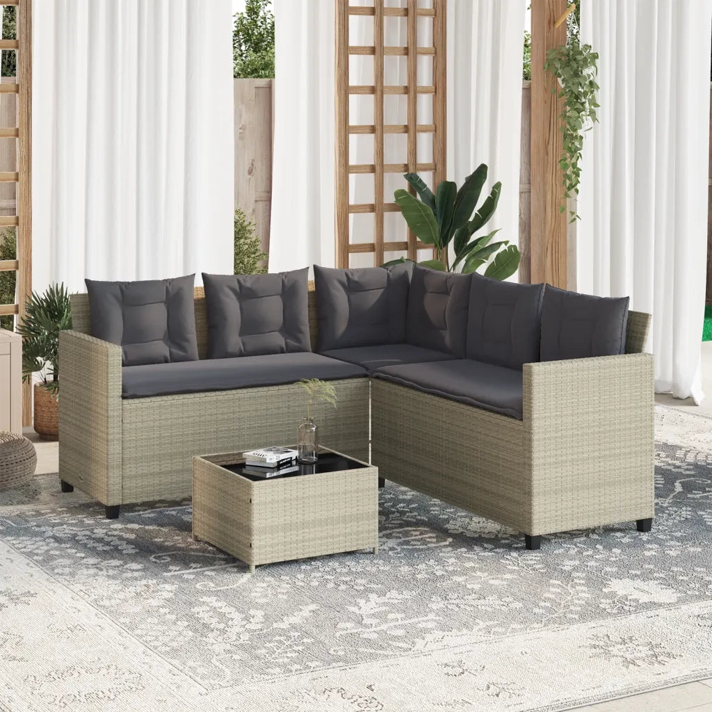 Divano Giardino | Set Salotto da Giardino Tavolo e Cuscini a L Grigio Chiaro Polyrattan