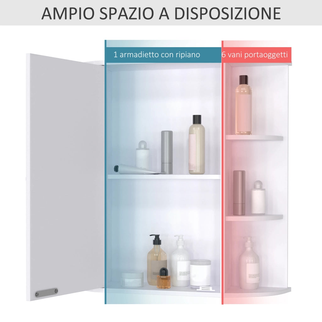 EasyComfort Specchio Bagno Contenitore, Armadietto Bagno con Specchio, Anta Centrale e Mensole in Legno Bianco (66 x 17 x 63 cm)