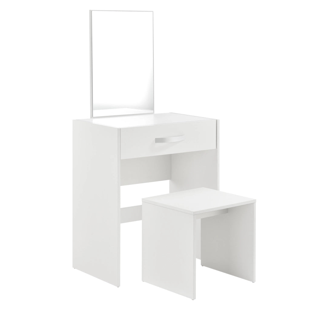 Tavolo da Trucco Reykjavik con Specchio Cassetto e Sgabello - Bianco [en.casa]