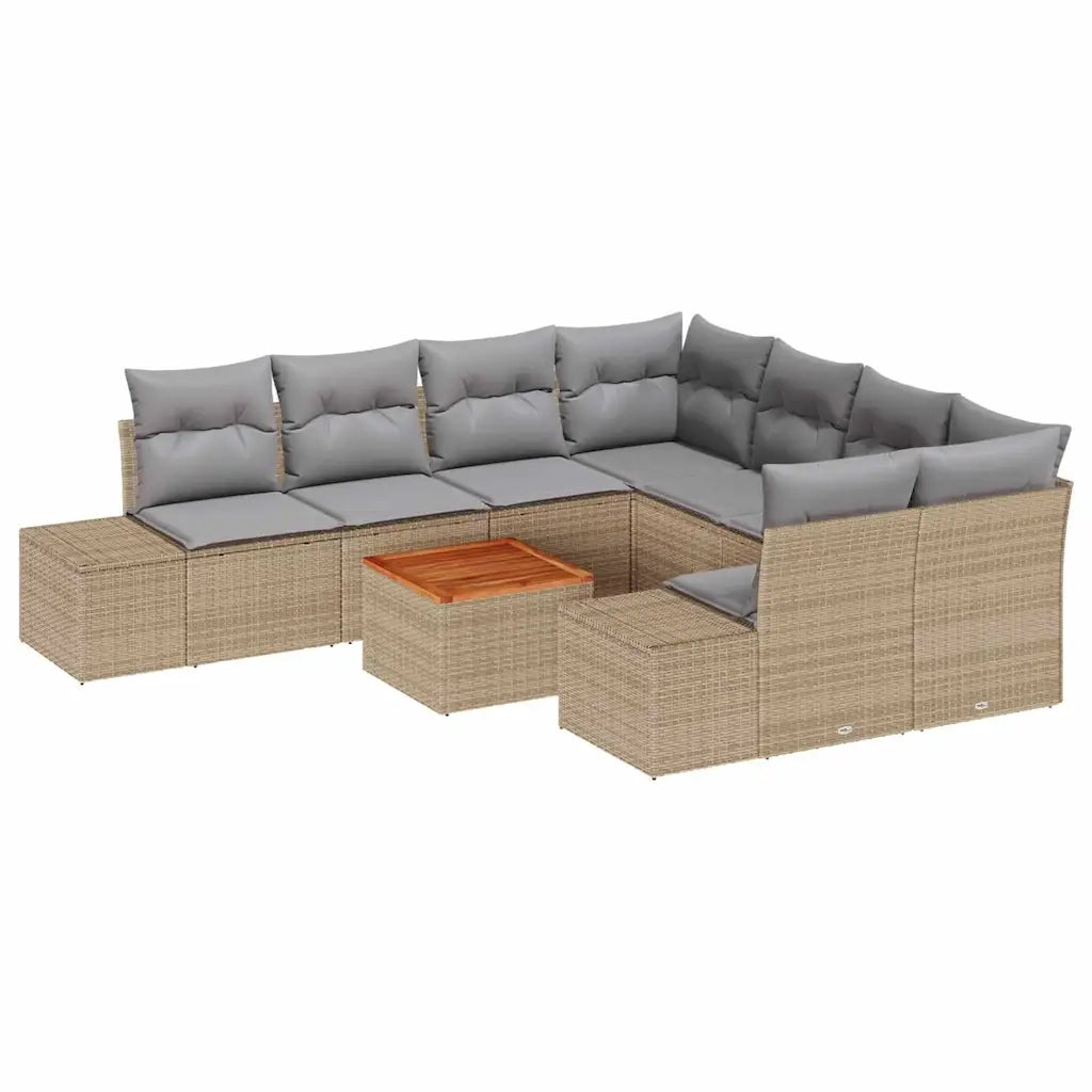 Set Divano da Giardino 9 pcs Beige e Grigio Chiaro polyrattan